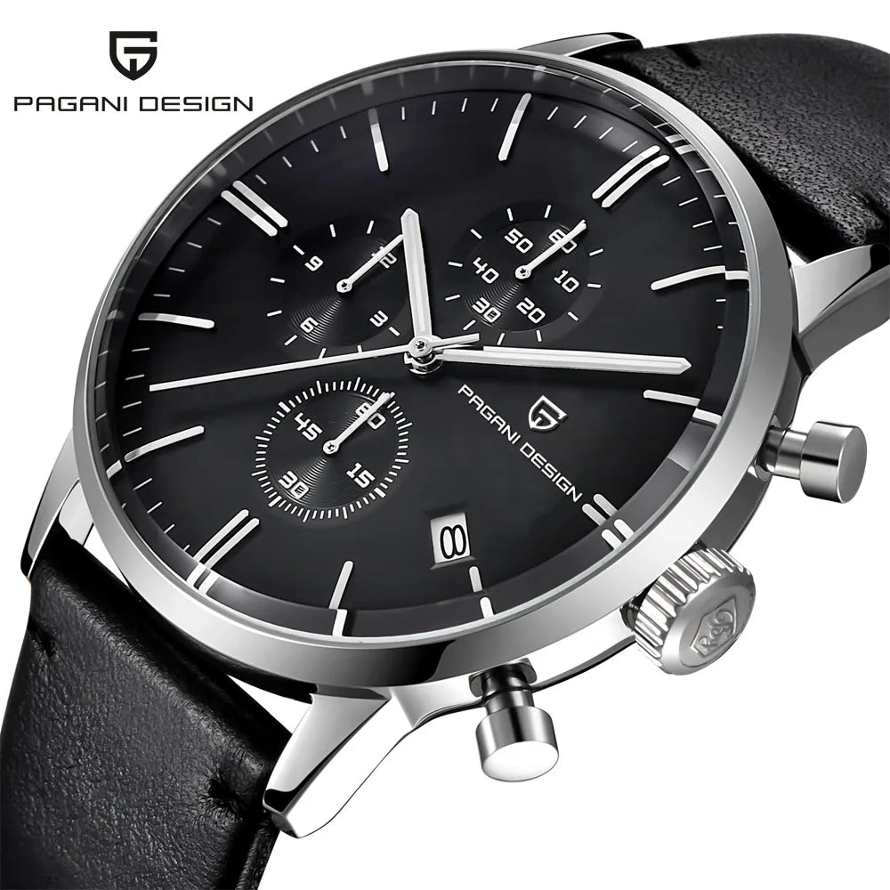 PAGANI DESIGN Original Brand Men Sports Military Quartz Watch Fashion Business Chronograph Leather Wristwatch Relogio Masculino