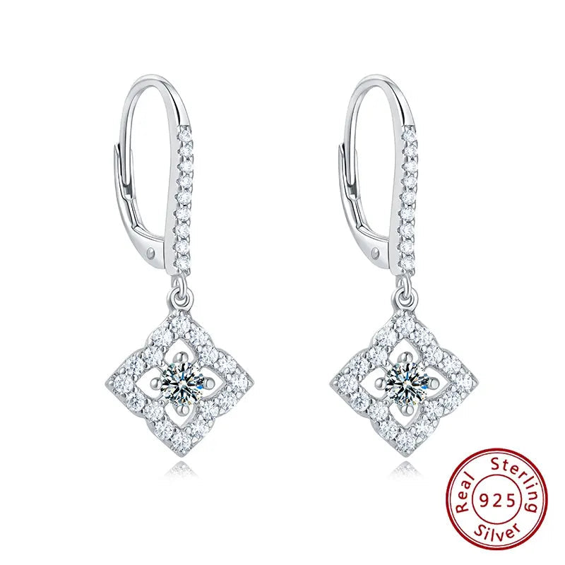 Newshe Solid 925 Sterling Zilveren Dangle Drop Hoop Oorbellen voor Vrouwen Ronde Witte AAAAA CZ Luxe Bruiloft Feest Sieraden