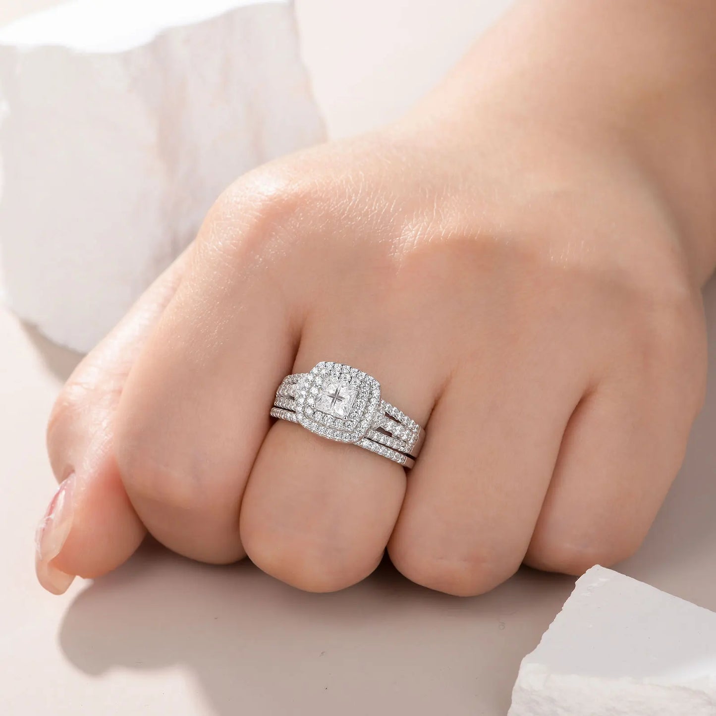 Nexin-Luxe 925 Zilveren Ring, Elegante Sieraden, Princess Cut Kruis Gesimuleerde Diamanten Ringen