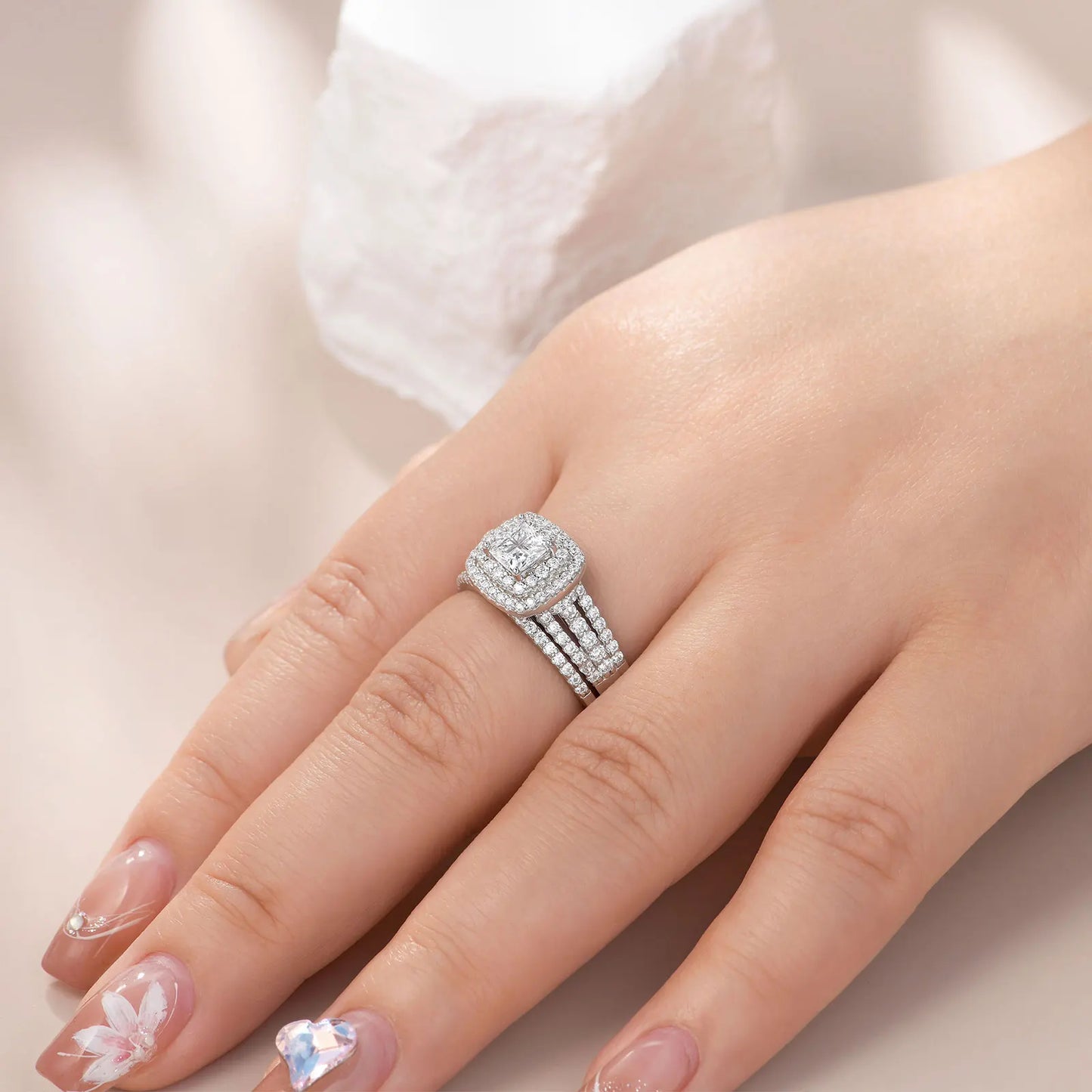 Nexin-Luxe 925 Zilveren Ring, Elegante Sieraden, Princess Cut Kruis Gesimuleerde Diamanten Ringen