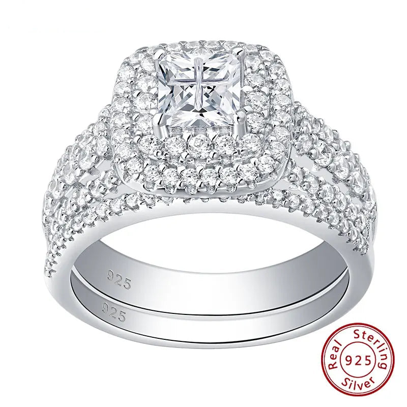 Nexin-Luxe 925 Zilveren Ring, Elegante Sieraden, Princess Cut Kruis Gesimuleerde Diamanten Ringen